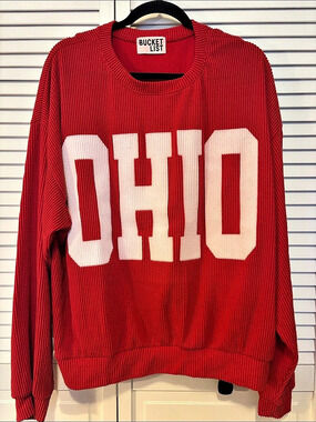 Bucket List Red & White Graphic Sweatshirt Like New